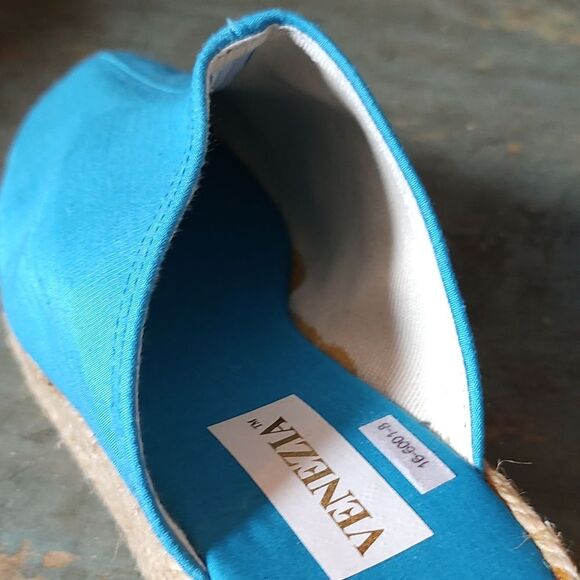 NWOT Venezia Silk Espadrilles Wedge Heel NOS Size 8 Striking Blue Handmade Y2K - Picture 10 of 13